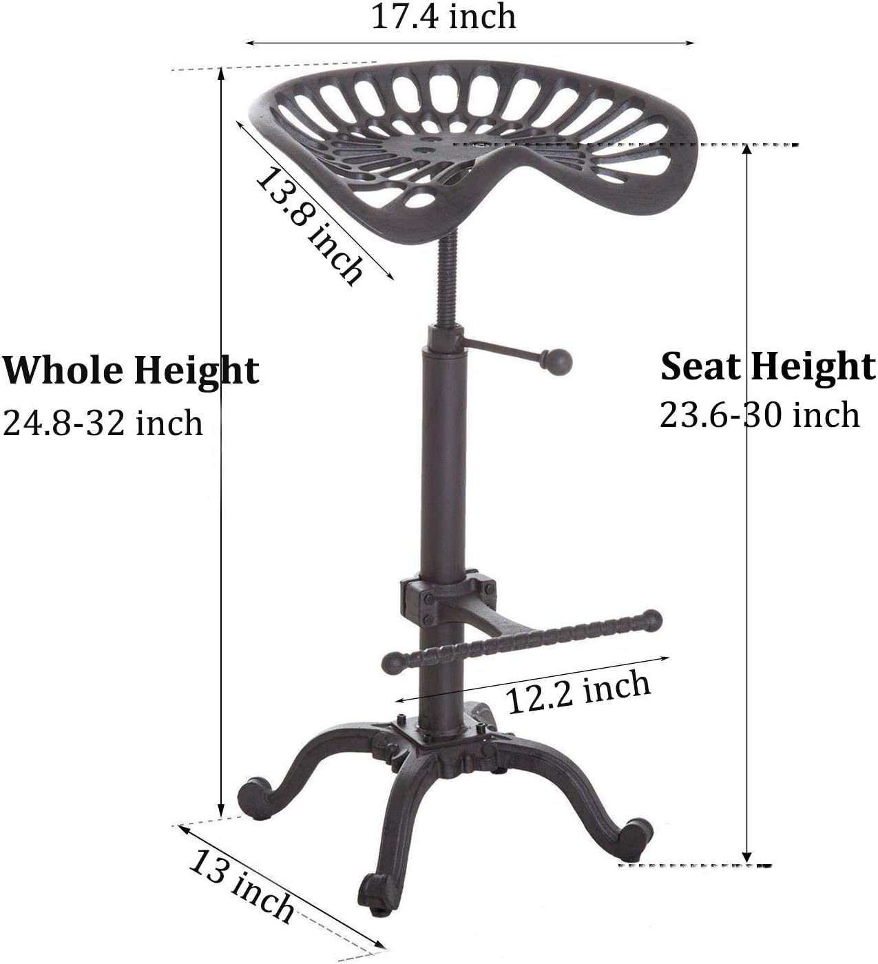 LOKKHAN Tractor Seat Bar Stool-Rustic Industrial Bar Stool-Farmhouse Cast Iron Swivel Stool-Counter Height Adjustable-Extra Tall Pub Height-24-31 inch (Matte Rust)