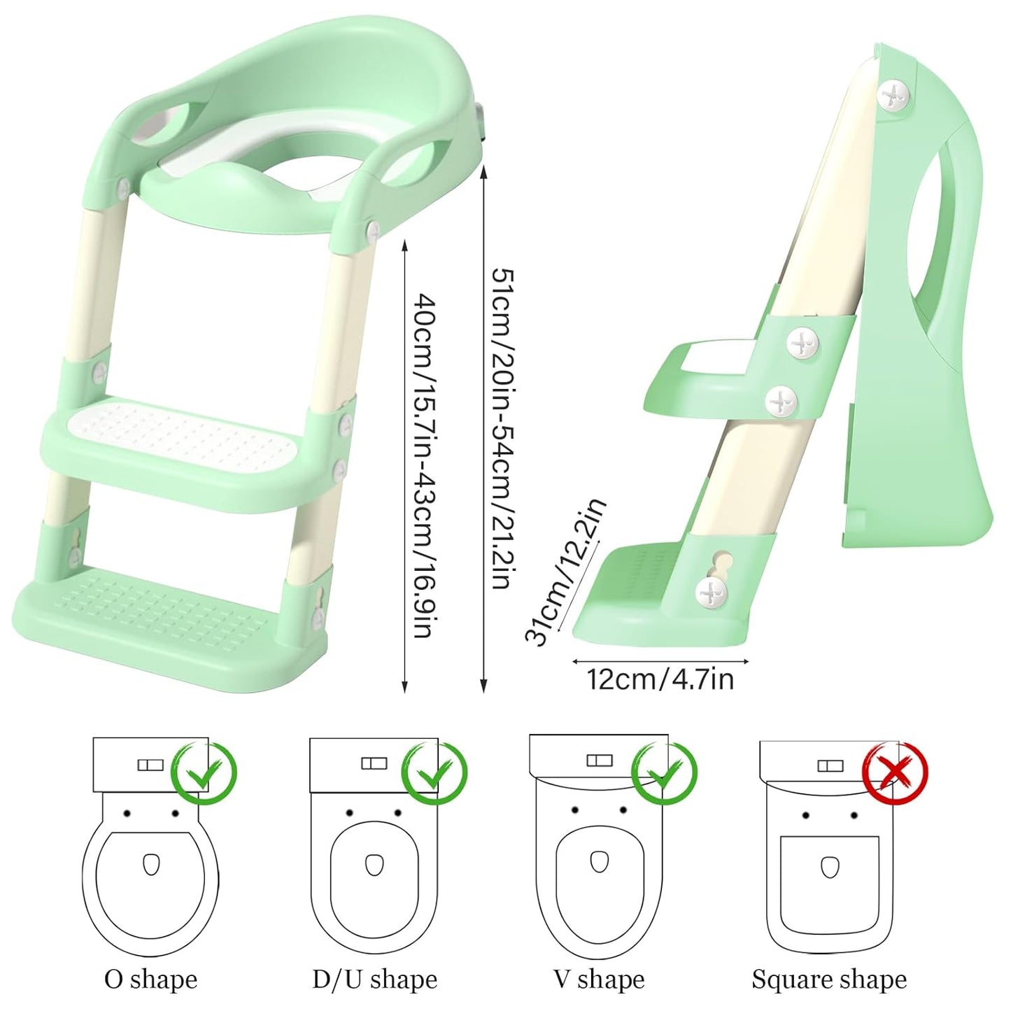 Potty Training Seat with Step Stool Ladder, Adjustable Foldable Potty Seat for Toilet with Anti-Slip Pads Ladder for Kids Boys Girls Toddlers - Green
