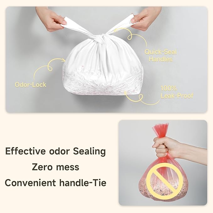 Odor-Sealing Dog Poop Bags with Handles 100 Count Pet Waste Bags, Large Capacity & Unscented Poop Bags for Dogs or Cat Litter, Conceals Smell & Mess (White)