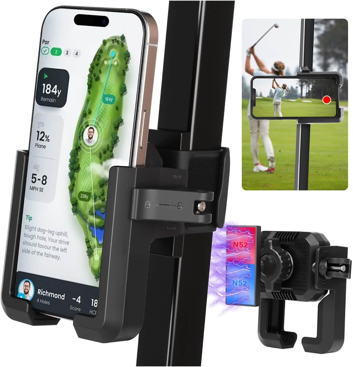 Golf Cart Phone Holder Mount Magnetic, Golf Cart Phone Caddy Compatible with iPhone/Galaxy/Google Pixel/Motorola Fit EZGO/Club Car/Yamaha/ICON/Zone