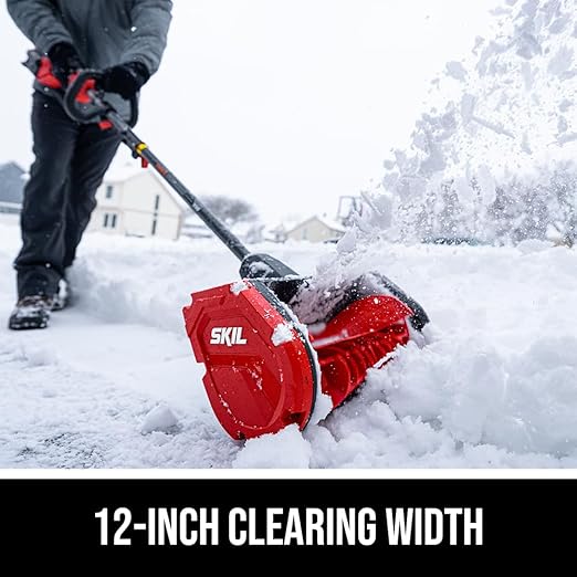 SKIL PWR CORE 40 Brushless 40V 12 in. Power Head Snow Shovel Kit, 20'ft Throwing Distance, Includes 4.0Ah Battery and Charger - PSS1200C-10, Red