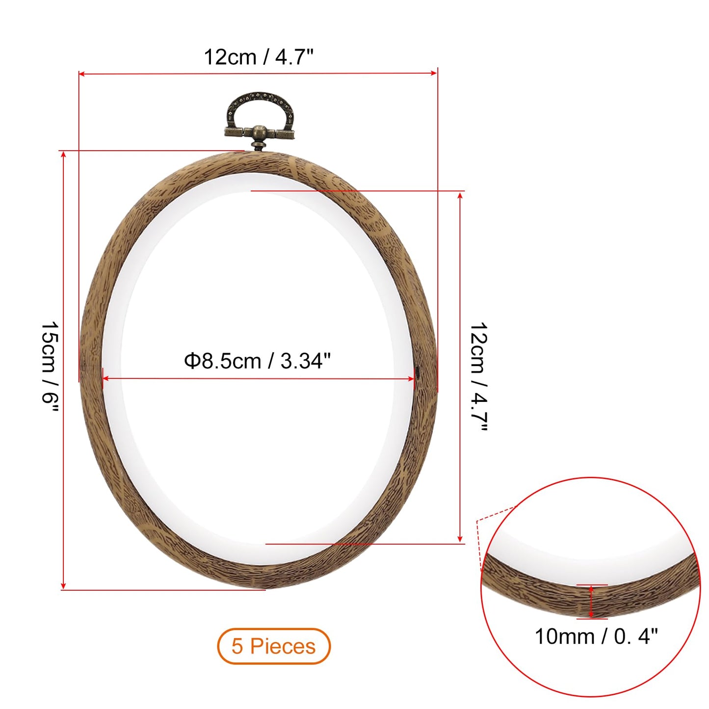 PATIKIL 6x4.7inch Embroidery Hoops, 5Pieces Imitated Wood Oval Frame Cross Stitch Hoop Ring for Embroidery Art Craft Sewing Ornaments Hanging Decoration