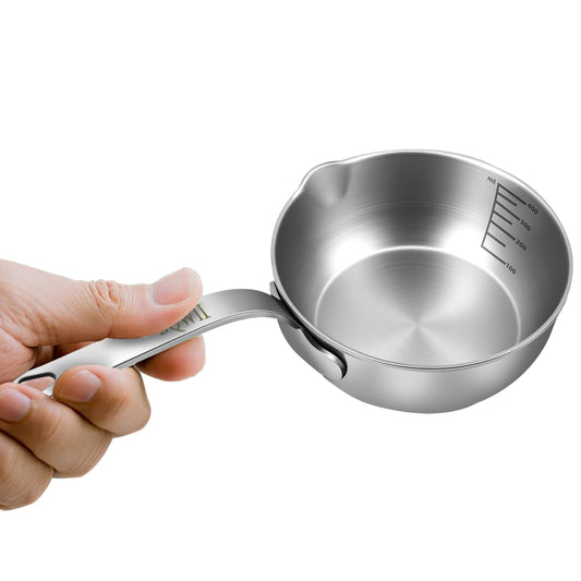 BQWII 18/10 Stainless Steel Butter Warmer, 13.5 fl oz (400ml), Ideal for Heating Milk, Butter, Sauces, Baby Food, Coffee, Chocolate, Egg Pan, Compatible with Induction & Gas Stovetops