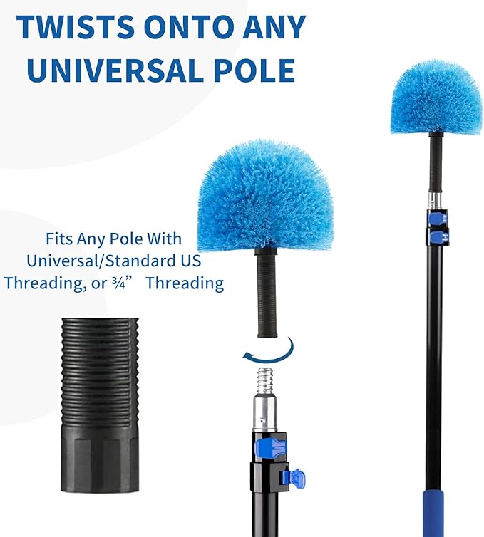 9pcs Twist-on Webster Cobweb Duster Head Brush | Spider Web Remover Brush | Cobweb Duster Head Attachment for Outdoor & Indoor Cleaning | Fits Standard 3/4 inch Threaded Poles (Blue)