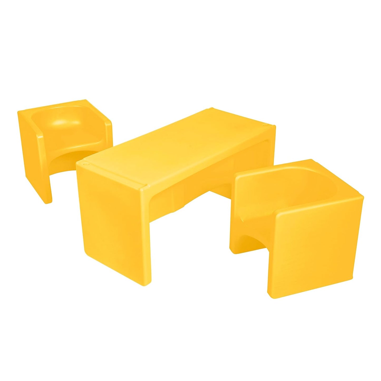 ECR4Kids Tri-Me Table and Cube Chair Set, Multipurpose Furniture, Yellow, 3-Piece