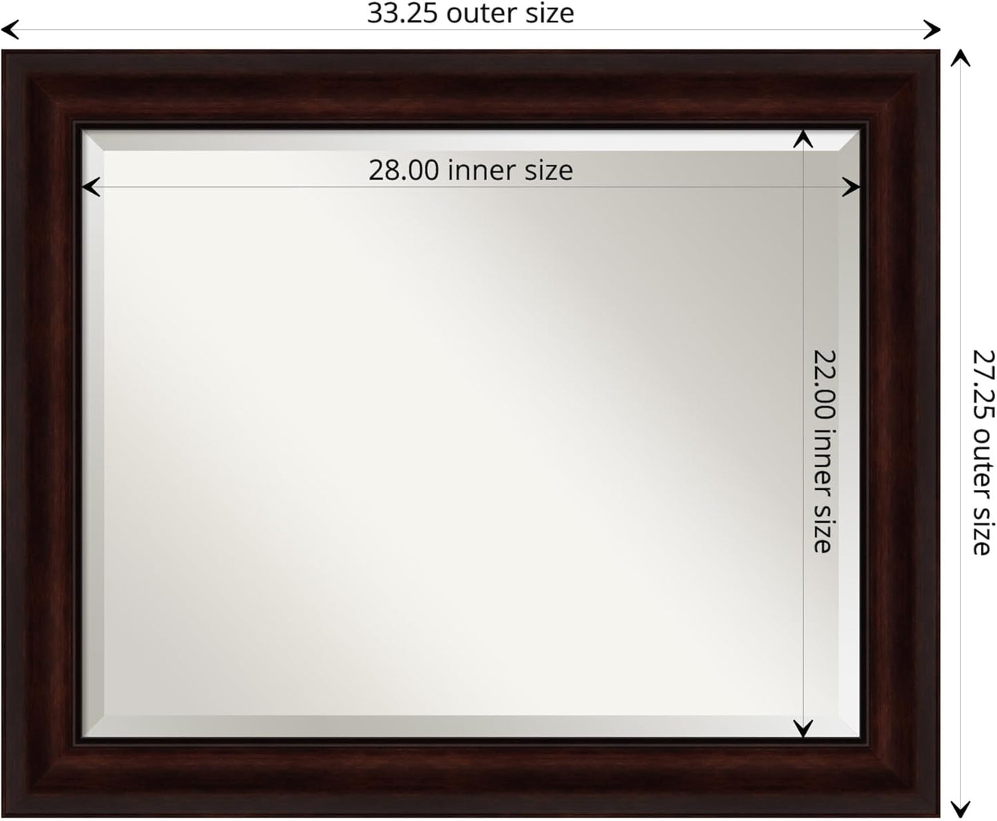 Amanti Art Brown Wall Mirror 27x33 Coffee Bean Brown Rectangle Bathroom Mirror for Wall Decor Living Room, Large Casual Frame, Hangs Horizonally and Vertically, Bathroom Decor, Beveled Edge from WI