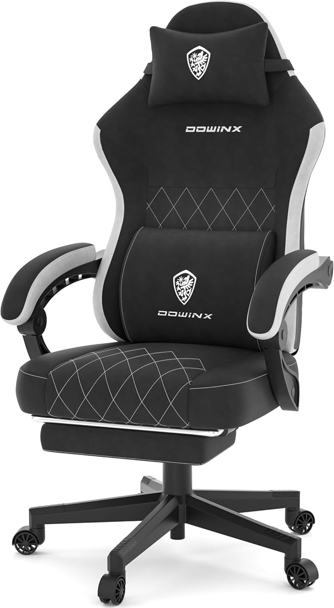 Dowinx Gaming Chair, Fabric Gaming Chairs for Adults with Pocket Spring Cushions and Lumbar Support, Ergonomic Massage Office Chair High Back with Footrest and Linkage Armrests, Black