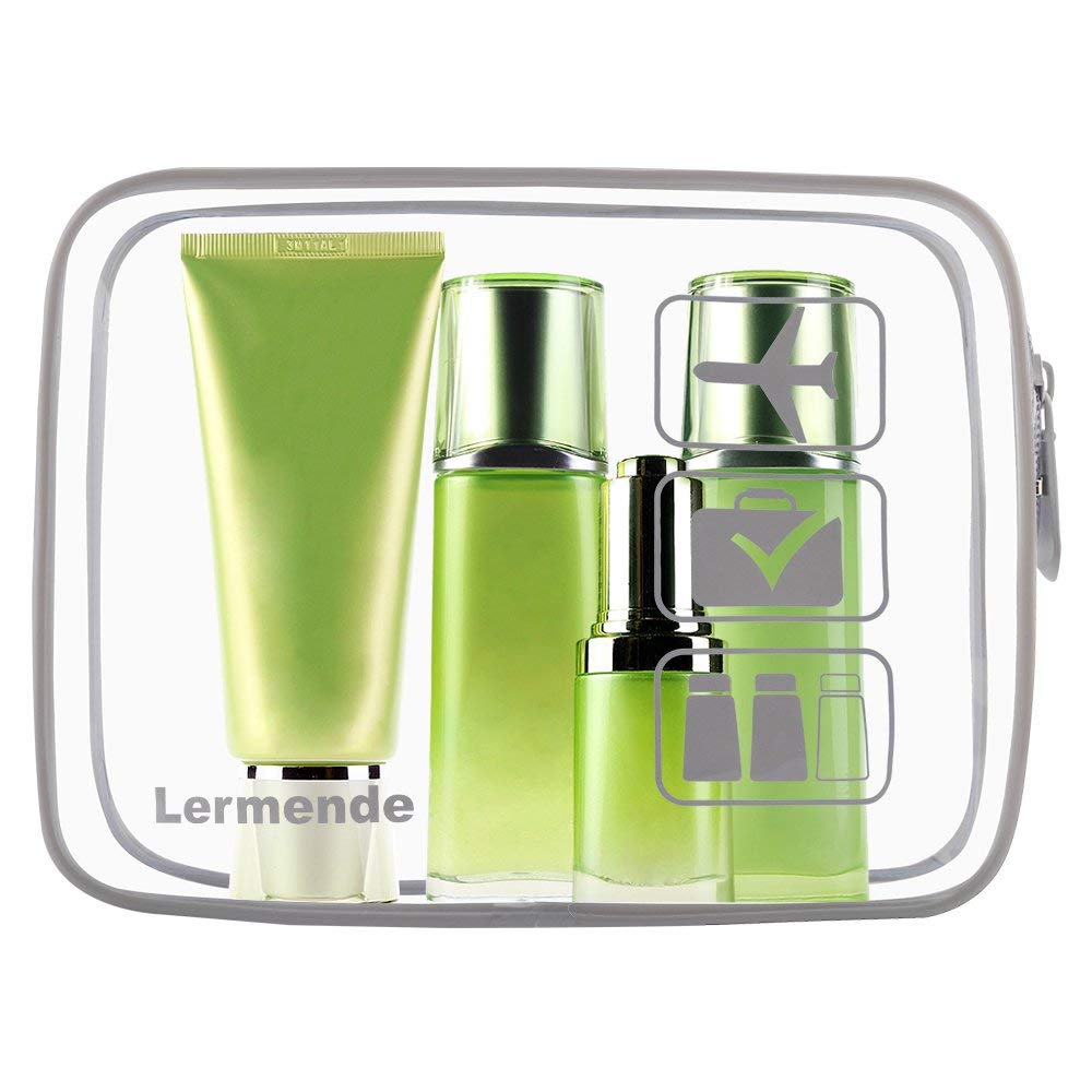 Lermende 2pcs Clear Toiletry Bag TSA Approved Travel Bag,Carry On for Travel,Airport Airline Accessories Compliant Bag,Quart Sized Makeup Cosmetic bag Women Men (Gray, 3 Pack)