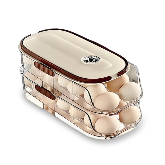Egg Holder for Fridge with Lid and Handle，automatic Rolling Egg Dispenser for Refrigerator,Stackable egg organizer for refrigerator, Countertop, Kitchen & Outdoor Use or Pantry Storage,Timed Freshness