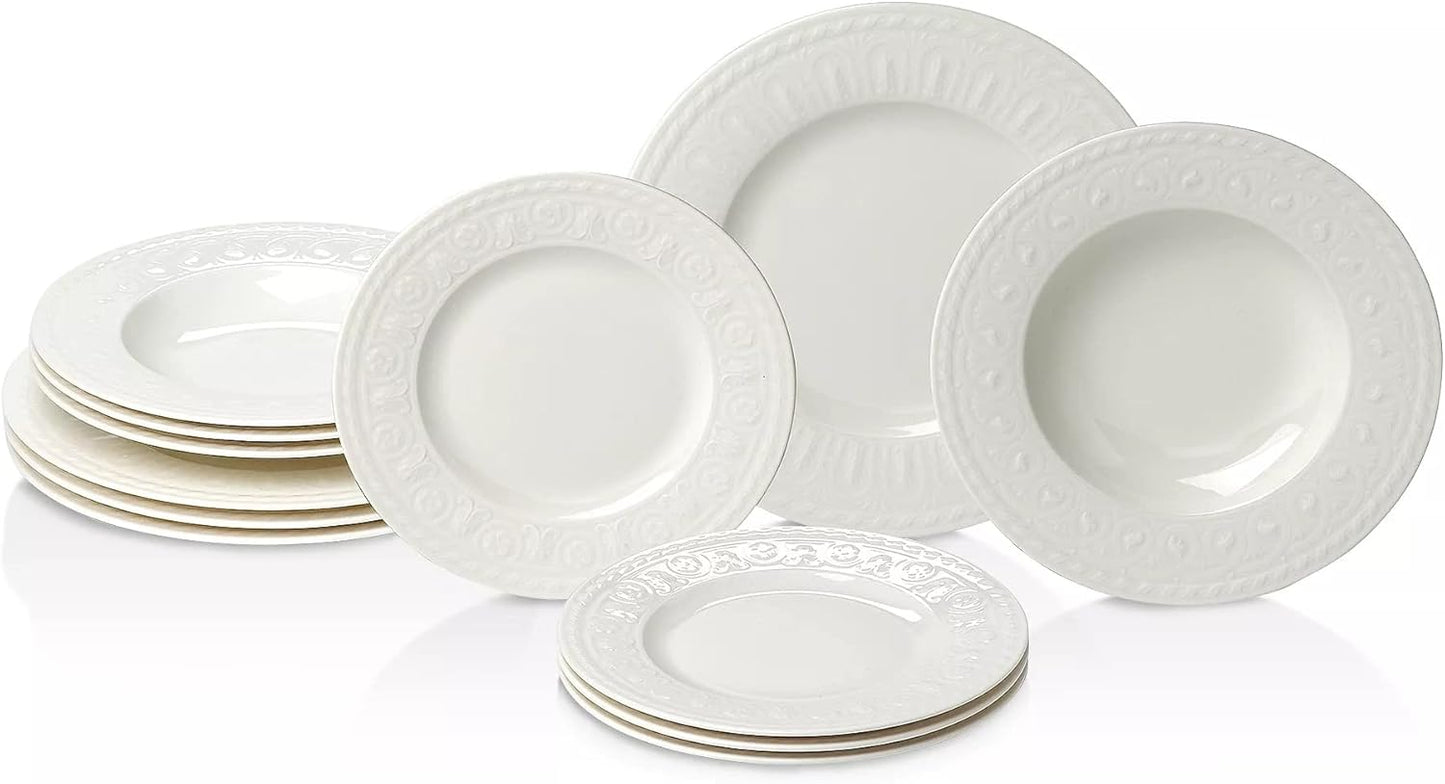 Villeroy & Boch Cellini 12-Piece Dinnerware Set, Service for 4, Premium Porcelain, Made in Germany, White