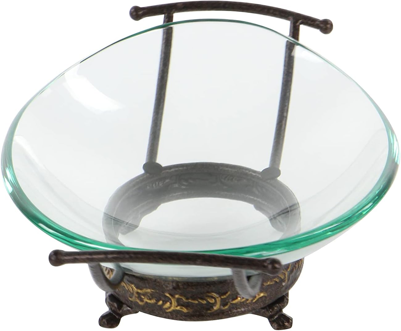 Deco 79 Tempered Glass Kitchen Serving Bowl with Brown Metal Base, 17" x 11" x 5", Clear