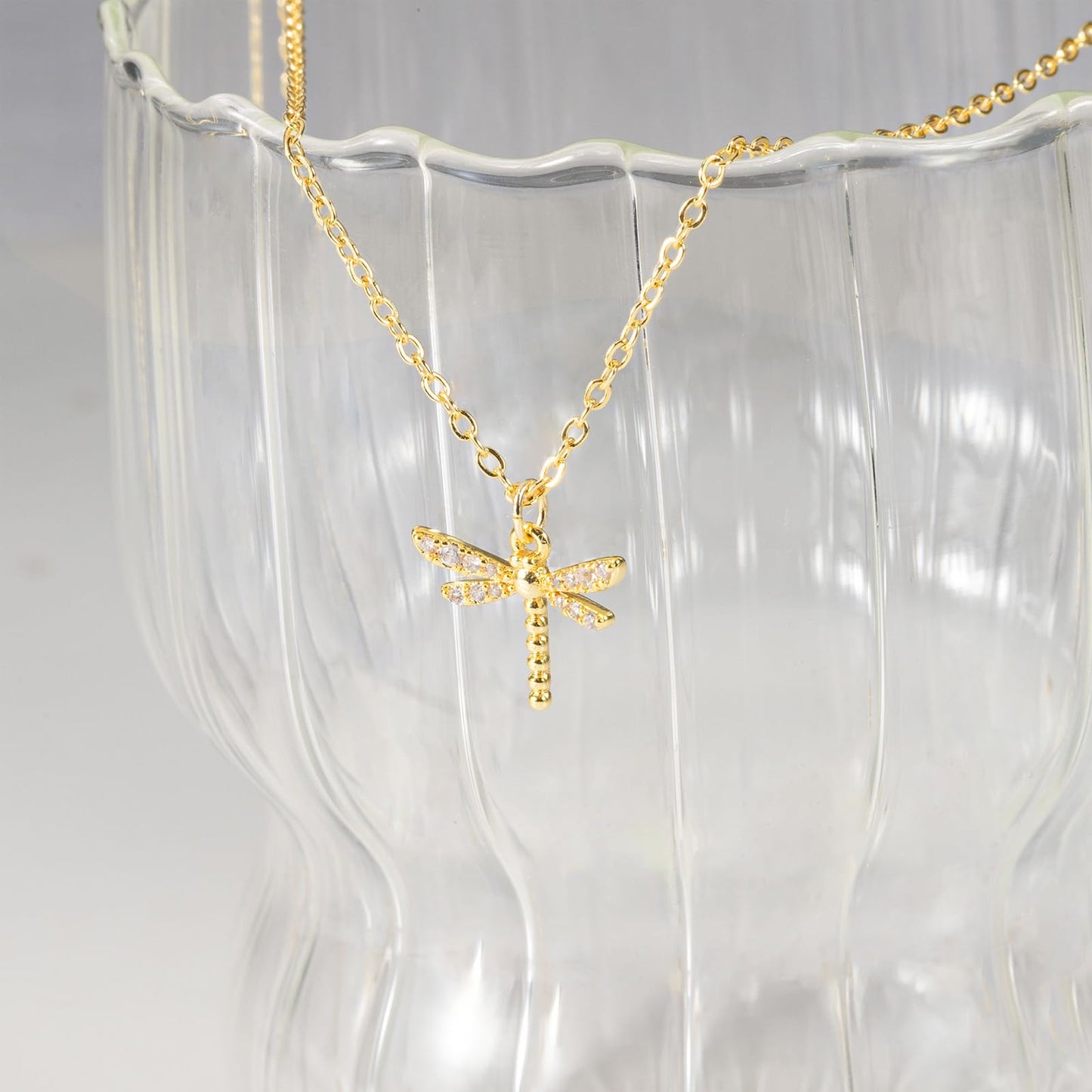 GUOKE Dragonfly Necklaces for Women - 14K Gold Plated Gold Dragonfly Necklace Simple Dainty Jewelry for Women