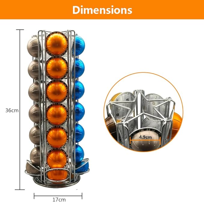 Vertuo Pod Holder Carousel Stand for 35 Nespresso Vertuo Capsule Storage Organizer with Extra Space for Coffee Mate Silent Rolling