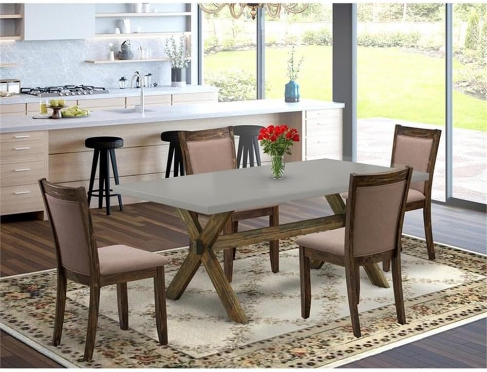 East West Furniture X797MZ748-5 5 Piece Kitchen Table Set for 4 Includes a Rectangle Dining Room Table with X-Legs and 4 Coffee Linen Fabric Parson Dining Chairs, 40x72 Inch, Multi-Color