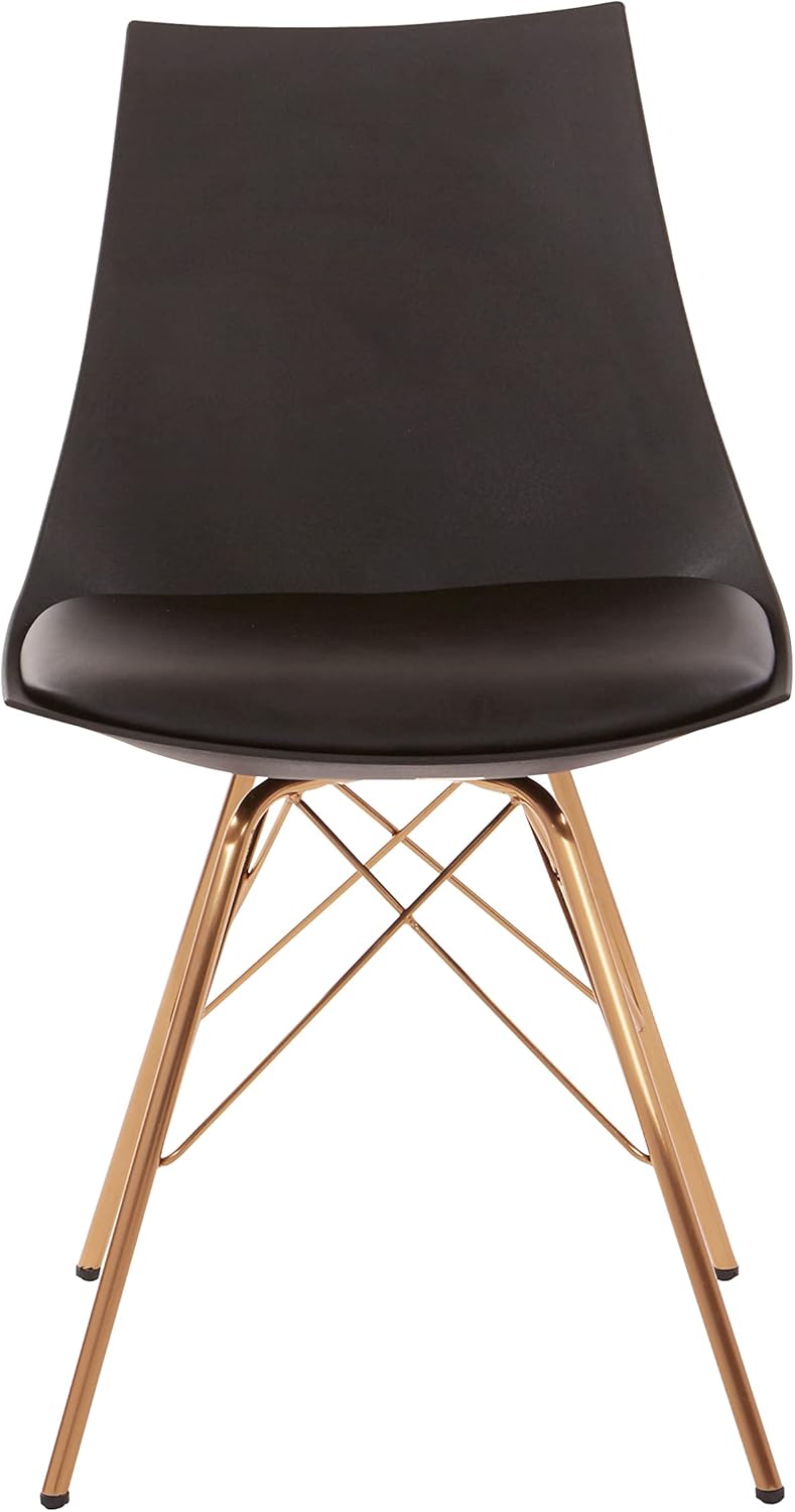 OSP Home Furnishings Oakley Mid-Century Modern Bucket Dining Chair with Faux Leather Padded Seat, Black
