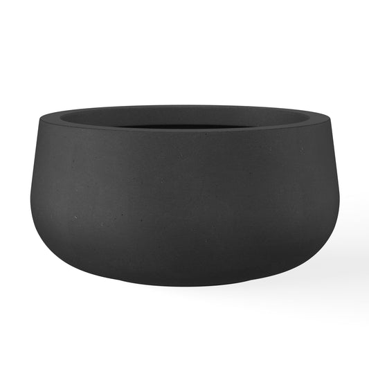 Kante 11.8" Dia Round Concrete Planter, Cement Plant Pots with Drainage Hole and Rubber Plug for Outdoor Indoor Garden Home, Modern Curvaceous Design, Black