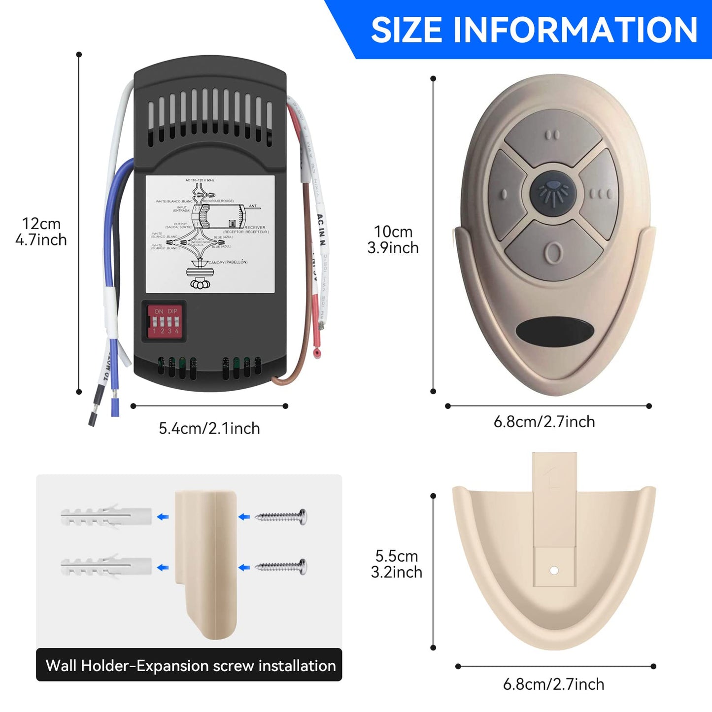 Universal Ceiling Fan Remote Control Kit, Replacement For Harbor Breeze, Hampton Bay, Hunter, Receiver Fan28R Light Dimmer, Repl