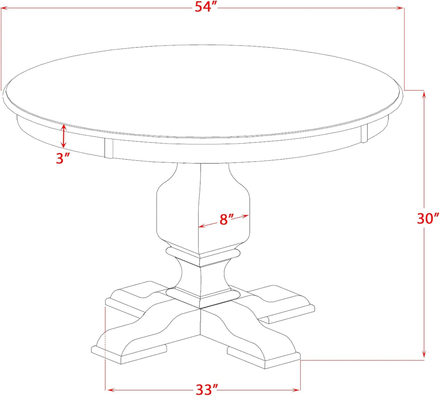 F53-0N-TP - Modern Dining Table with Acacia Wood Round Tabletop, Antique Walnut Finish