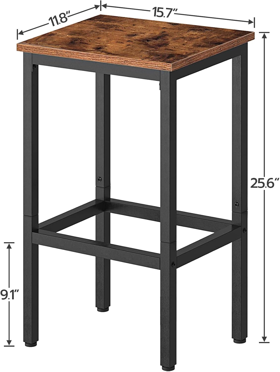 HOOBRO Bar Stools, Set of 2 Bar Chairs with Footrest, Black Steel Frame, Adjustable Feet, for Living Room, Dining Room, Kitchen, Industrial Design, Rustic Brown BF65BY01G1