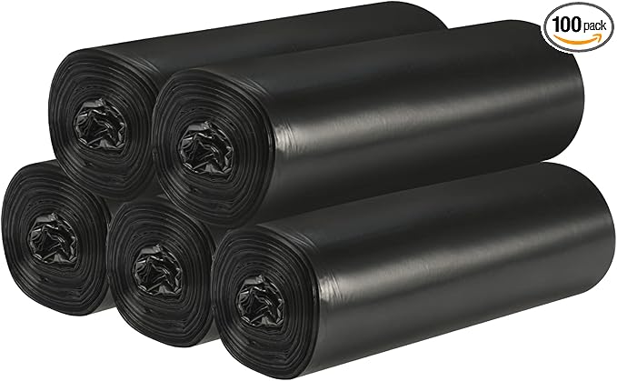 5 Rolls Small Trash Garbage Bags, 4 Gallon Strong Thin Material Disposable Kitchen Garbage Bags, Durable Plastic Trash Bags for Office Home Bedroom Garden Waste Bin, 100 Counts (Black)