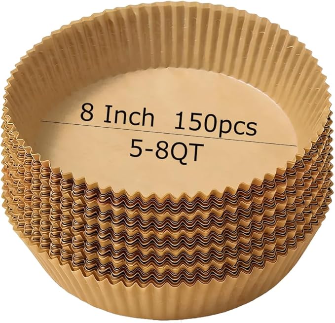 Air Fryer Liners Disposable Round for Ninja,150 pcs Food Grade Parchment Baking Paper for 5-8 QT,Non-stick&Oil-proof for Baking Roasting Microwave (8inch,Round)