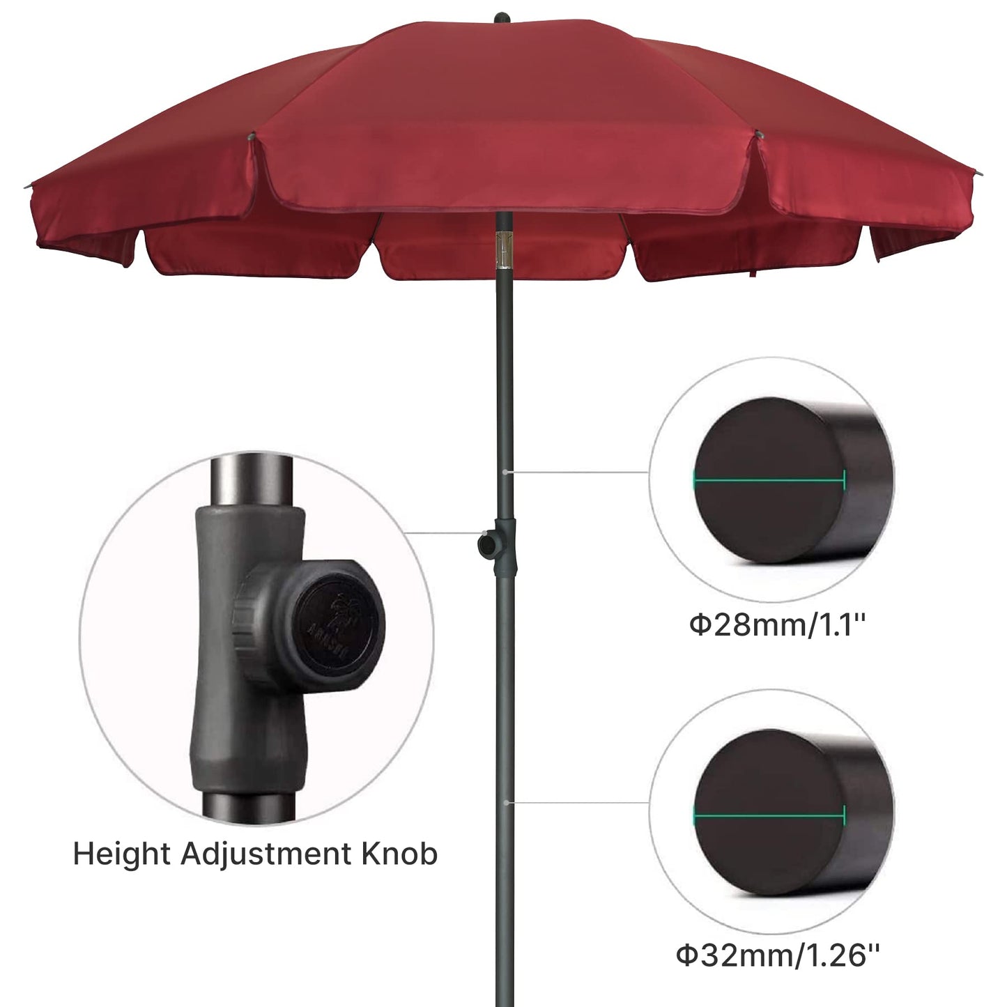 AMMSUN Patio Umbrella, 6.5 ft Outdoor Table Umbrella with Tilt Steel Pole, UPF50+ Protection, Great for Outdoor Garden Backyard, Maroon