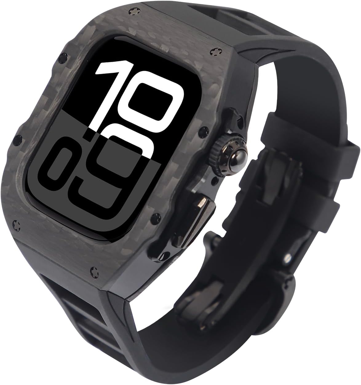 Luxury Carbon Fiber Case with FKM Band Compatible for Apple Watch 11/10 46mm, Rugged Military Protective Cover Heavy Duty Tactical Protection for Men iWatch