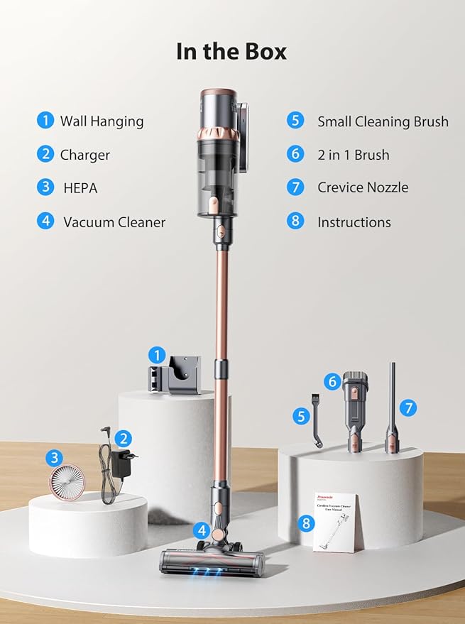 Vacuum Cleaners, 45KPa Powerful Suction Cordless Vacuum Cleaner with LED Touch Display, 60mins Runtime Lightweight Stick Vacuums，Handheld Vacuums for Home, Pet Hair