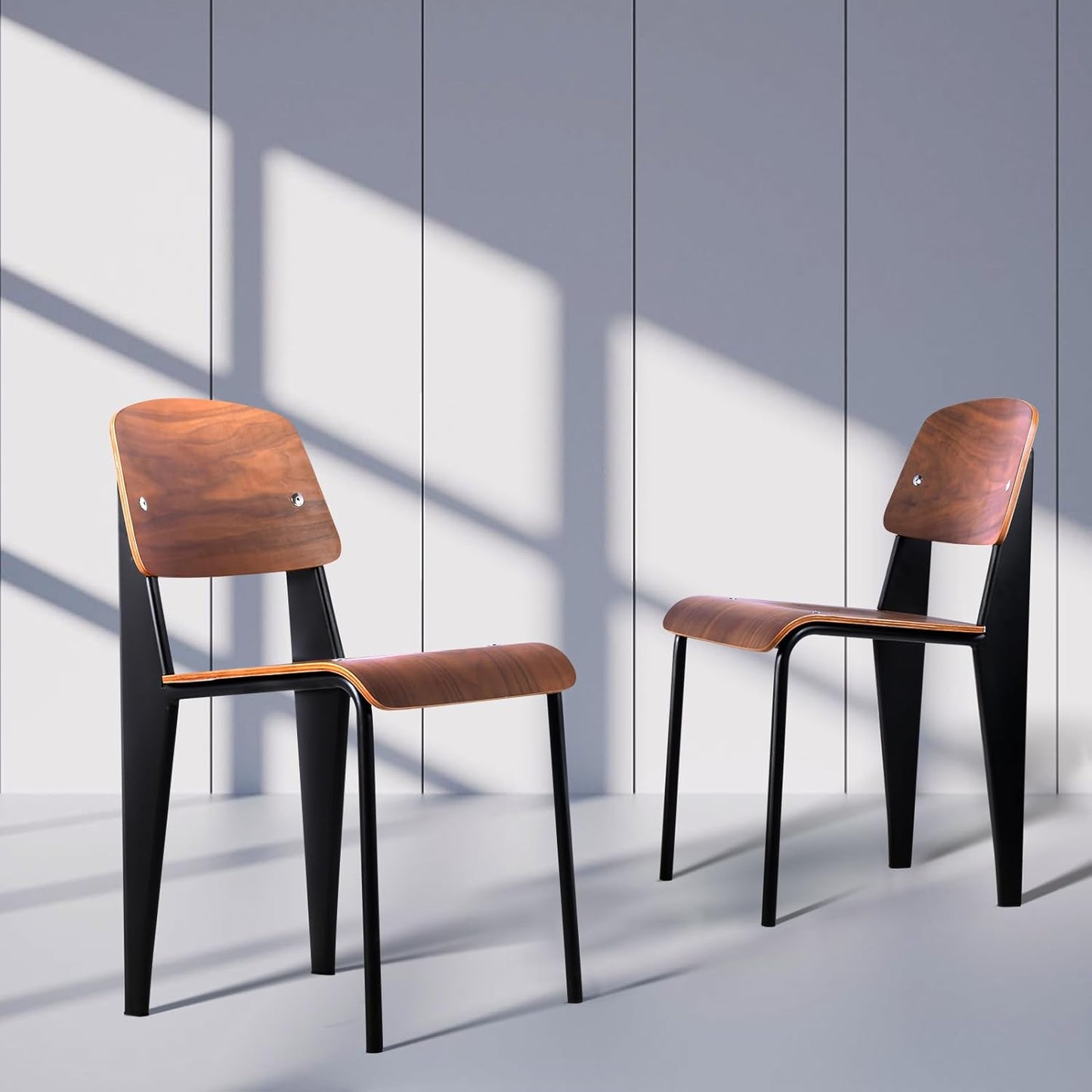 LOKKHAN Dining Chairs, Vintage Wood Metal Home Kitchen Breakfast Cafe Chairs, Backrest Stool, Study Chair, Modern Commercial Conference Restaurant Chairs, Walnut Seat-2-Pcs Set