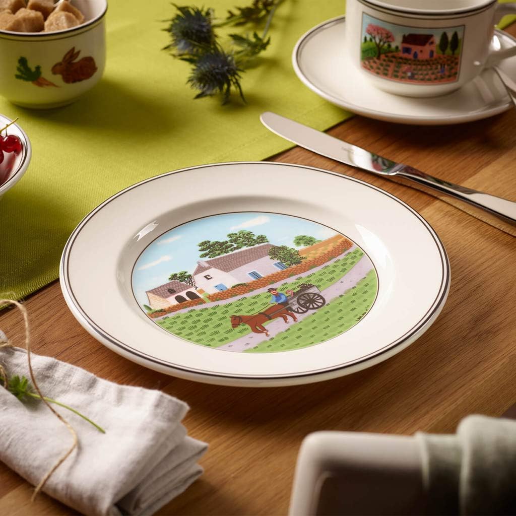 Villeroy & Boch Design Naif Salad Plate #1-Going to Market, 8.25 in, Premium Porcelain, White/Colorful