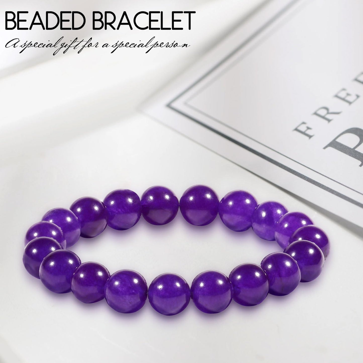 VDKIDKT Chakra Healing Bracelet 10mm Natural Amethyst Beads Bracelet for Women Men Stretchable Natural Crystal Bracelet Healing Anxiety Bracelets (Amethyst)