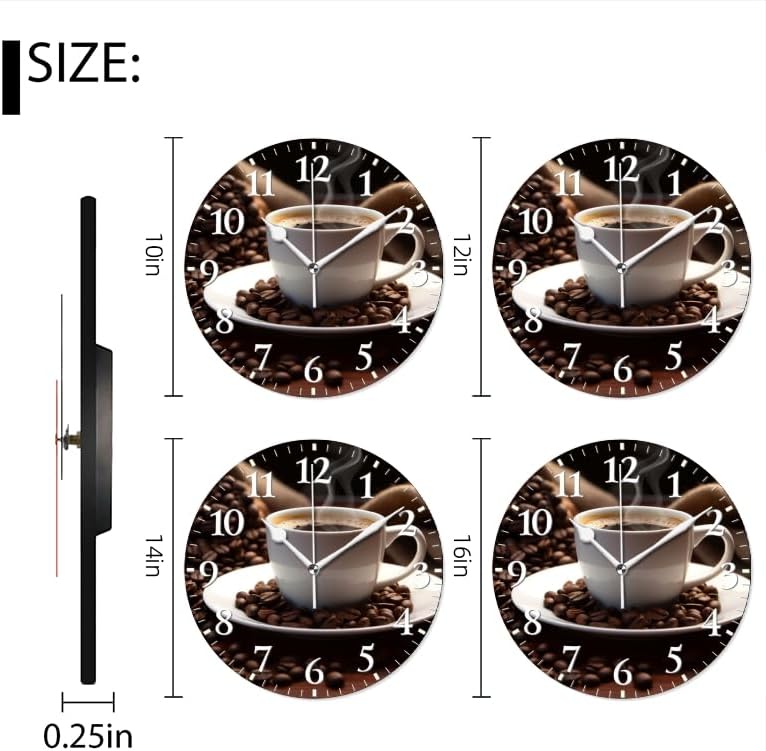 Coffee Wall Clock Non-Ticking Silent Clocks Battery Operated Analog Decor Clock for Home-Cup of Steaming Coffee Surrounded by Scattered Coffee Beans(16inch)