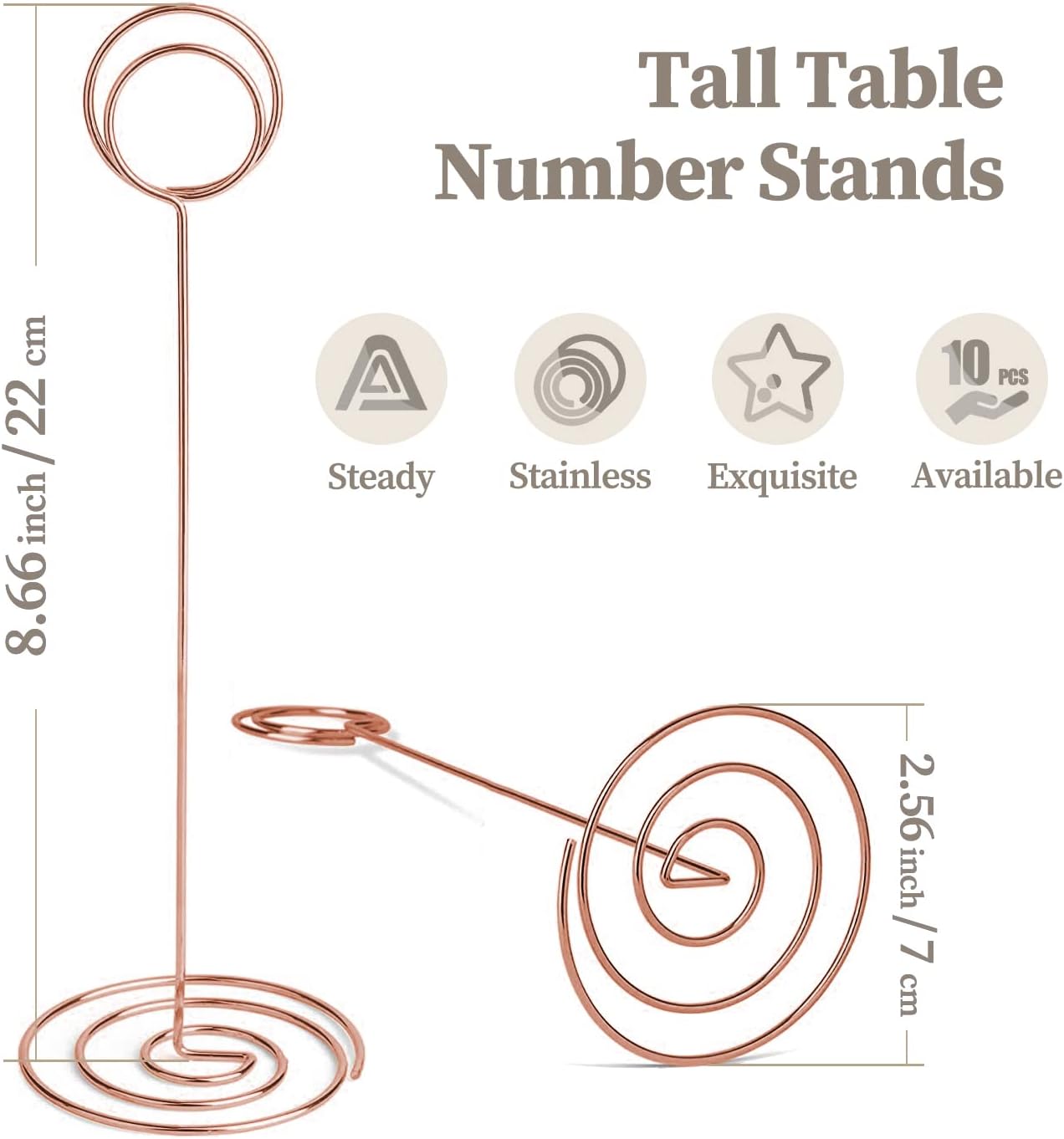 Table Number Holders 10Pcs - 8.75 inch Tall Table Number Stands Place Card Holder for Wedding Party Graduation Reception Restaurant Home Photo Picture Office Memo (Rose Gold, 8.75")