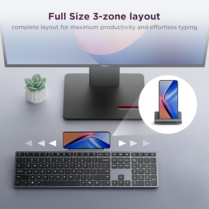 Lenovo 700 Modern Wireless Keyboard, 2.4 GHz Dongle & Dual Bluetooth Connection, AES-128 Encryption, 36 Month Battery Life, Luna Grey