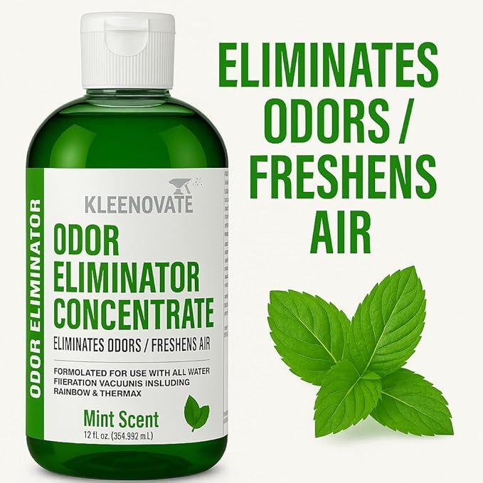 Odor Eliminator Air Freshener & Deodorizer Concentrate, Compatible for Rainbow, Sirena, Thermax, Prolux - Biodegradable Formula for Spraying & Water Based Vacuums - 12 fl oz. (Mint Scent)
