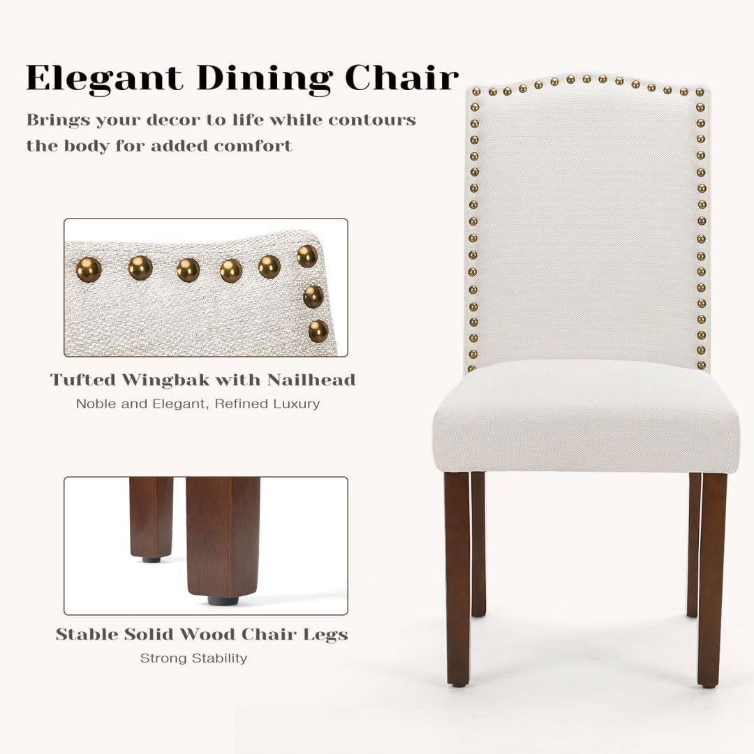 Kitchen Chairs Set of 2 Modern Upholstered Fabric Seat with Nailhead Trim and Ergonomic Lumbar Support for Living Room and Rustic Farmhouse Dining Area, Dark Brown