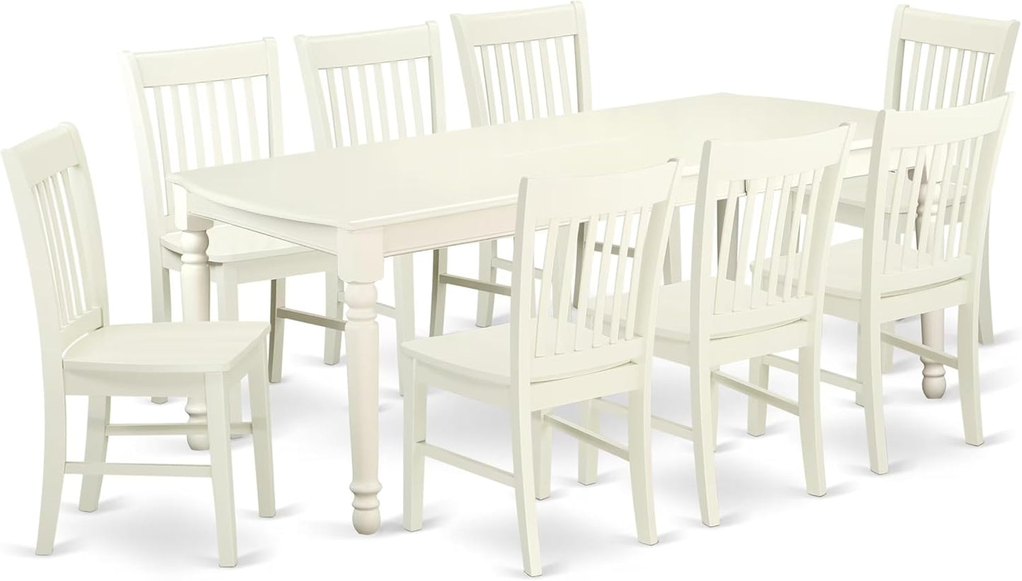 East West Furniture DONO9-LWH-W 9 Piece Dining Table Set Includes a Rectangle Dinner Table with Butterfly Leaf and 8 Dining Room Chairs, 42x78 Inch, Linen White