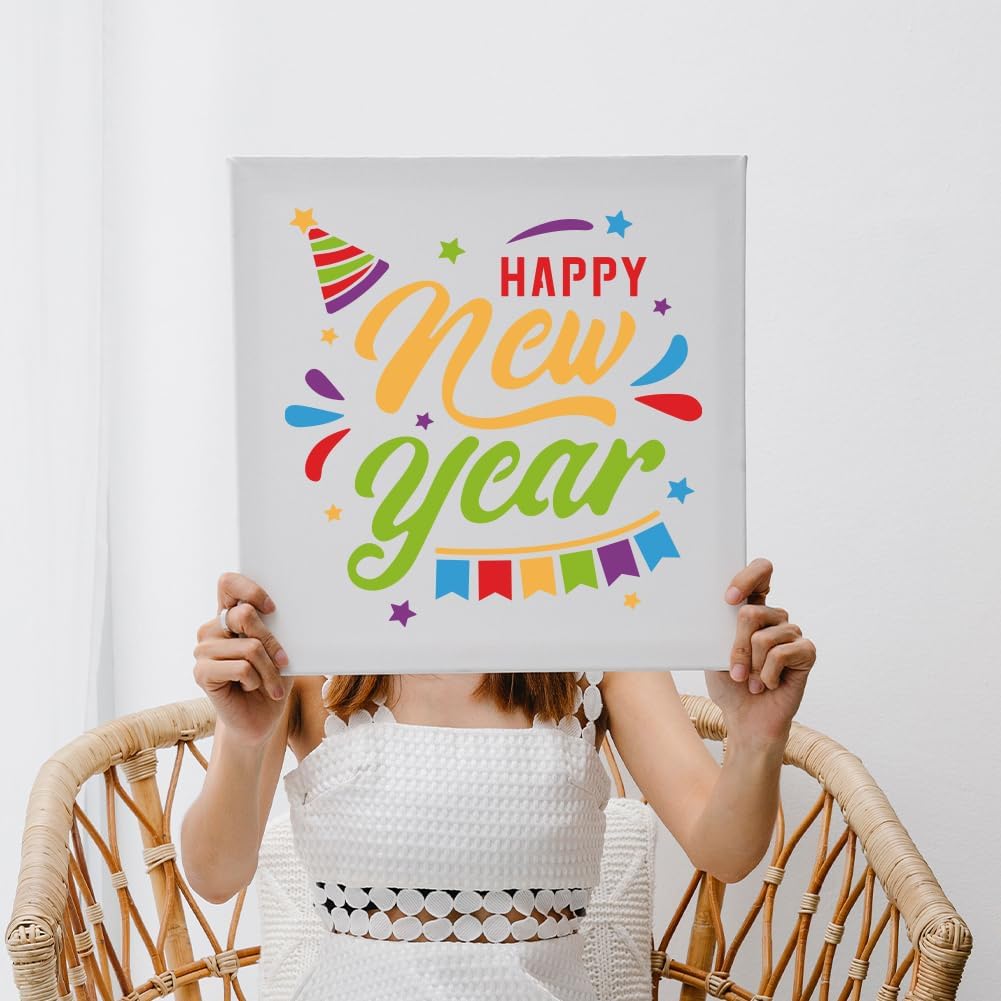 MAYJOYDIY 3pcs Happy New Year Stencil Template 11.8×11.8inch Reusable New Year Star Fireworks Decorative Flag Pattern Template with Paint Brush for Arts Crafts Home Decor Wood Wall Fabric