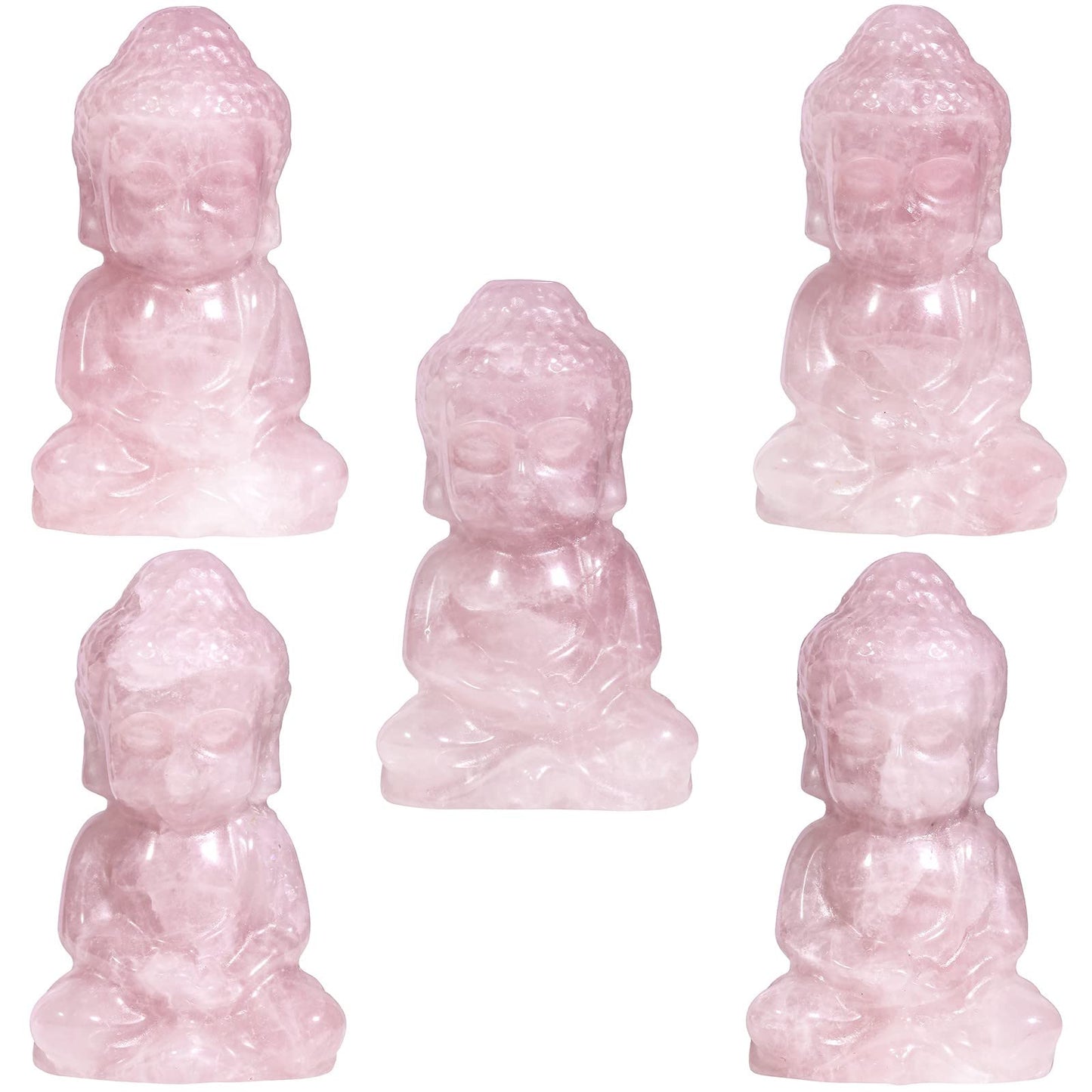 mookaitedecor Rose Quartz Meditating Buddha Crystal Figurine Crystal Healing Pocket Stone Carved Statue for Home Feng Shui Decoration 1.9 inch