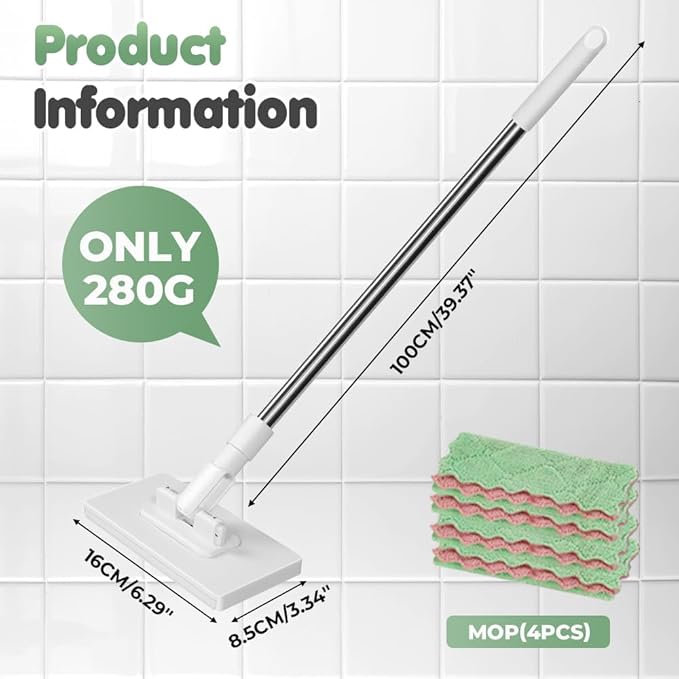 Disposable Dust Mop with 4 Reusable Cloths, mopa desechable para el polvo con 4 PañOs Reutilizables, 39in Long Handle Retractable Gap Dust Cleaner with Locking Head for Multi Surface Clean, Wet & Dry