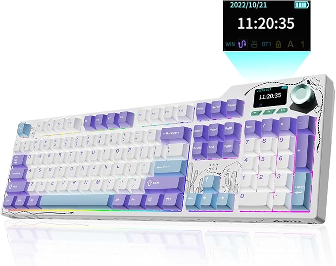 Ajazz AK35I V4 Customizable Wireless Gaming Mechanical Keyboard, Wired/Wireless 2.4G/BT, Gasket Structure, 10000mAh Battery, Full-Color RGB, 1.14-inch Color Screen, Knob, Multi-Function Keys.