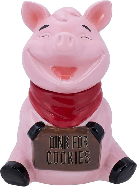 Dolomite Ceramic 10.4 x 7.6 Everyday Cookie & Candy Jar with Airtight Lid: Perfect for Kitchen Canisters, Pet Treat Containers & Decorative Farmhouse Storage, Pig Sign Oink