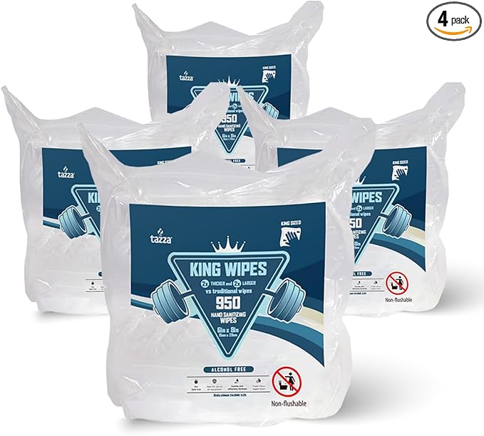 Tazza Wet Wipes, 4 x 950 Count (3800 Total Wipes) - Durable, Pre-Saturated Gym Equipment & Surface Cleaning Wipes