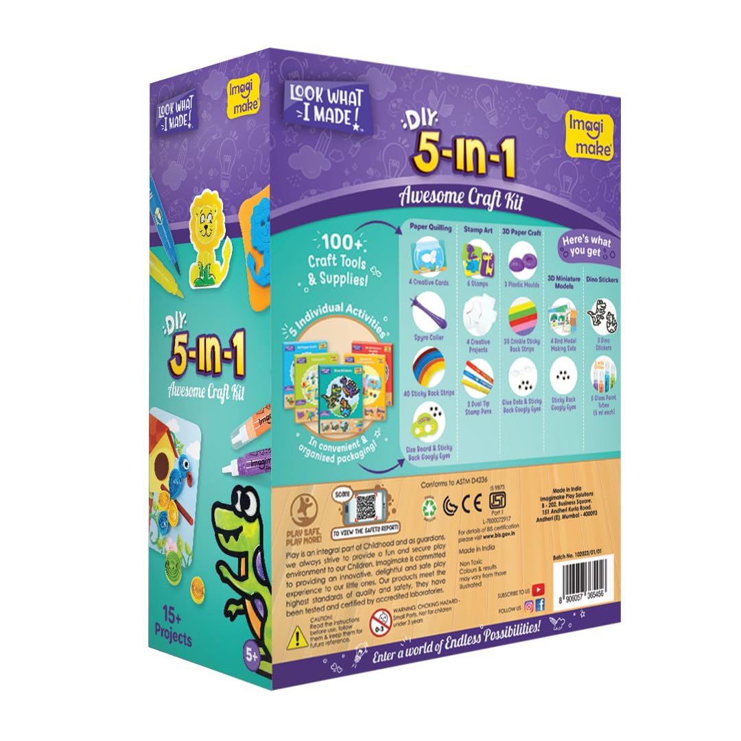 Imagimake 5-in-1 Awesome Craft Kit | Includes 15+ Projects | Crafts for Kids Ages 4-8 | 5 to 7 Year Old Girl Birthday Gifts | Arts and Crafts for Kids Ages 6-8 | 6 Year Old Girl Birthday Gift