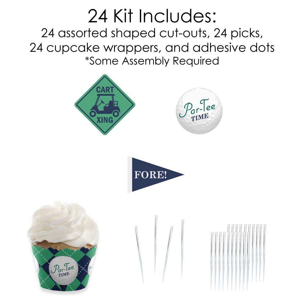 Big Dot of Happiness Par-Tee Time - Golf - Cupcake Decoration - Birthday or Retirement Party Cupcake Wrappers and Treat Picks Kit - Set of 24