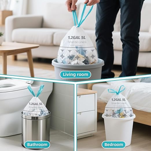 OKKEAI 1.2 Gallon Small Trash Bag, 70 Count Drawstring Bathroom Trash Bags 5L – Leak-Proof Tear-Resistant Wastebasket Liners for Bathroom, Office
