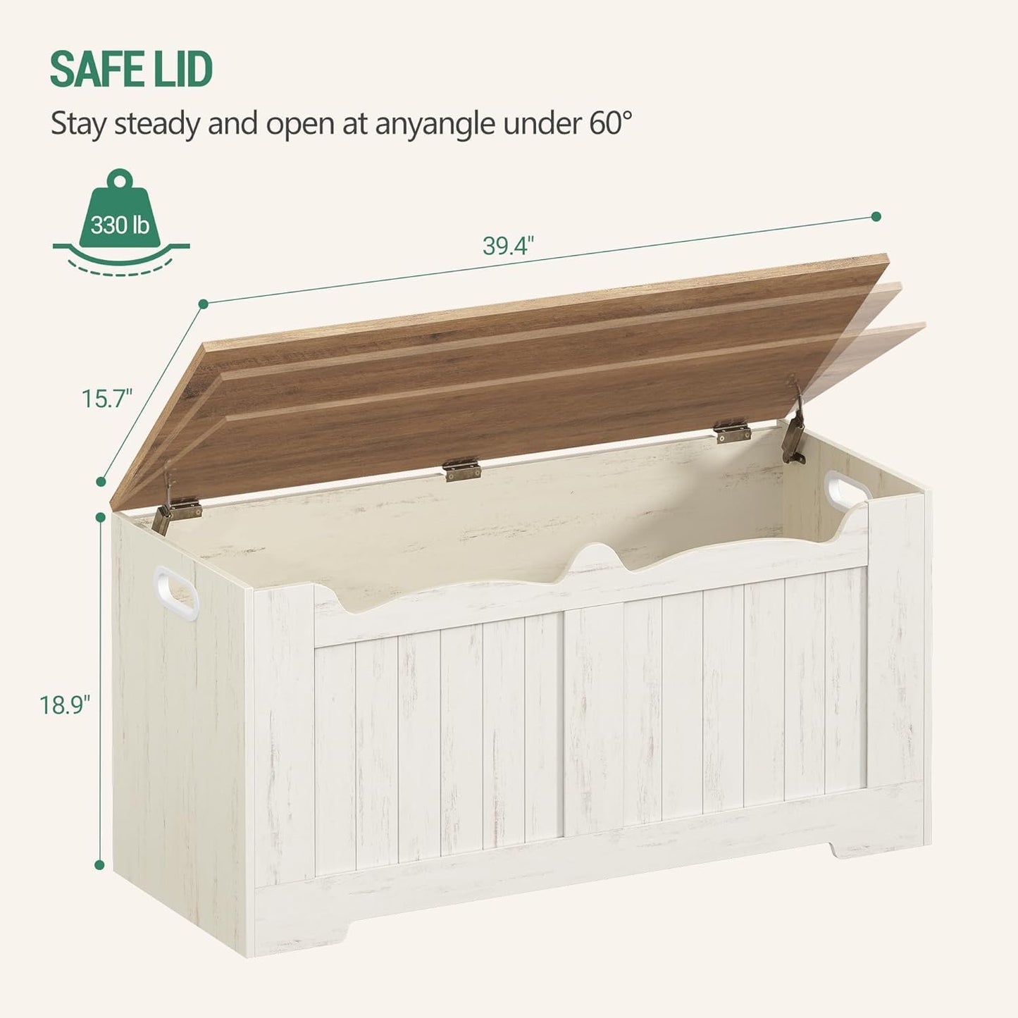39.4" Storage Chest, Storage Bench Trunk with 2 Safety Hinge, Wooden Box, Lift-Top Chest Organizer, Shoe Bench for Entryway, Bedroom, Living Room, White and Brown SB01014B