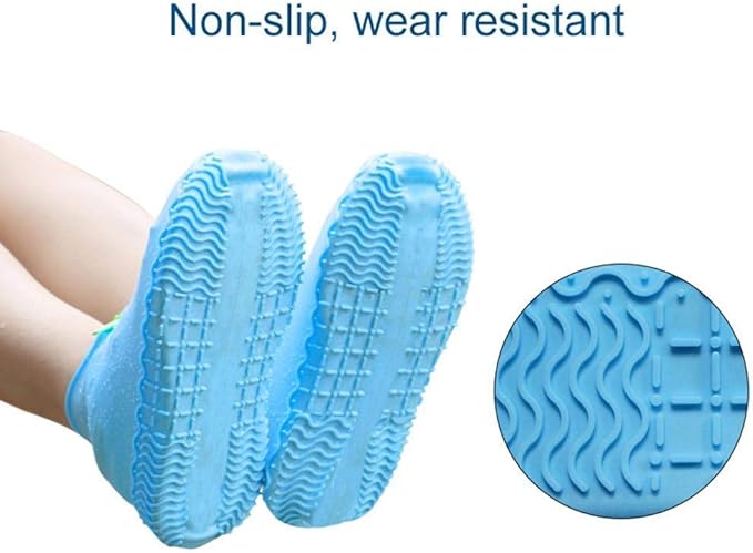 Silicone Waterproof Shoe Covers, Upgrade Reusable Overshoes with Zipper, Resistant Rain Boots Non-Slip Washable Protection for Women, Men (L (Women 7.5-10.5, Men 6.5-9), Blue)