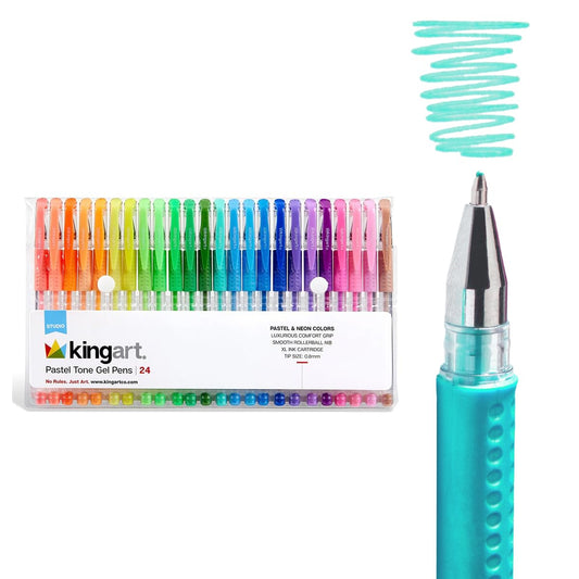 KINGART Gel Pens, Pastel Tone Colors, Non-Toxic, All Ages, Smooth Rollerball Tip, Luxurious Comfort Grip, 24 Count