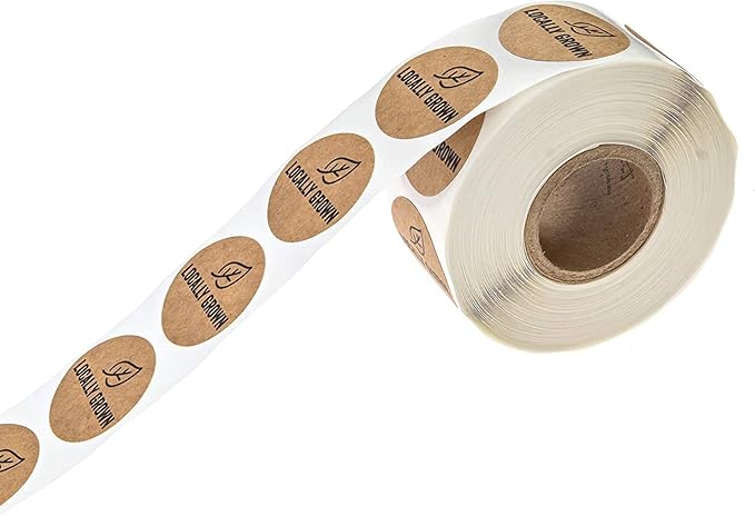 SBLABELS Brown Kraft Locally Grown Stickers/Small 1" Round Natural Kraft Farmers Market Food Label / 500 Grown Local Small Business Labels/Made in The USA